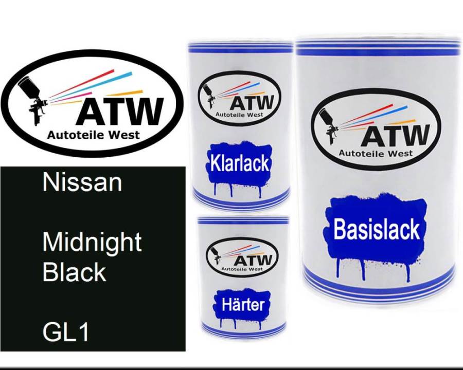 Nissan, Midnight Black, GL1: 500ml Lackdose + 500ml Klarlack + 250ml Härter - Set, von ATW Autoteile West.